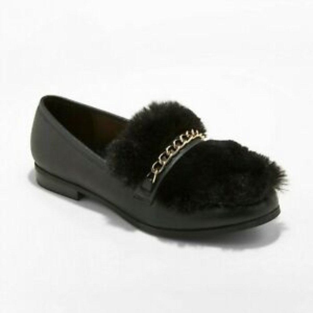 NWOT A New Day Black Furry Loafers with Chain